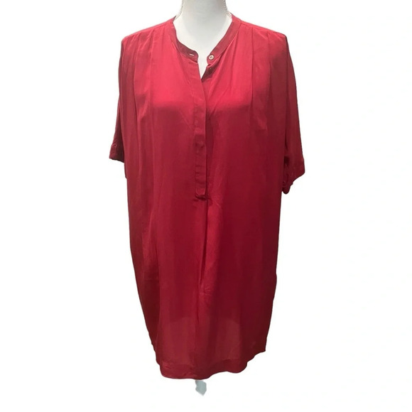 Pomandere Silk Tunic Shirt Dress Wine Poppy Relaxed Fit Short Sleeve Sz 42, US 6 - Picture 1 of 16